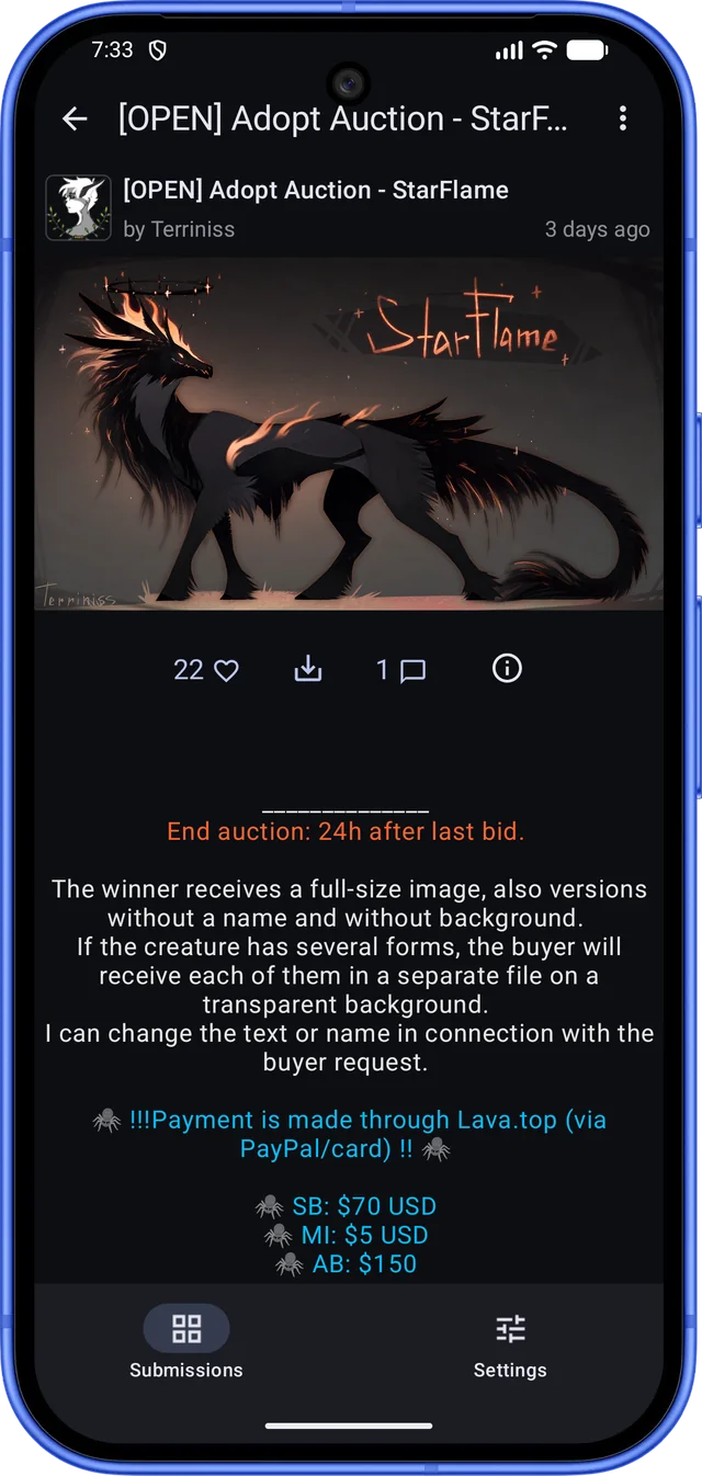 submission page of the app on an Android phone
